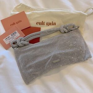 Cult Gaia Hera Nano knotted rhinestone bag. Size 11”x6”.